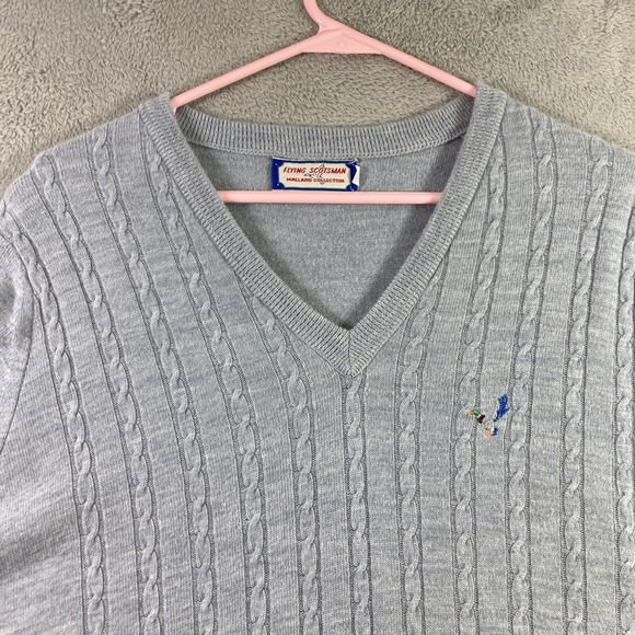 Vtg Isley Sweater Adult Medium Gray Embroidered Duck V Neck Flying Scotsman USA - Picture 2 of 15